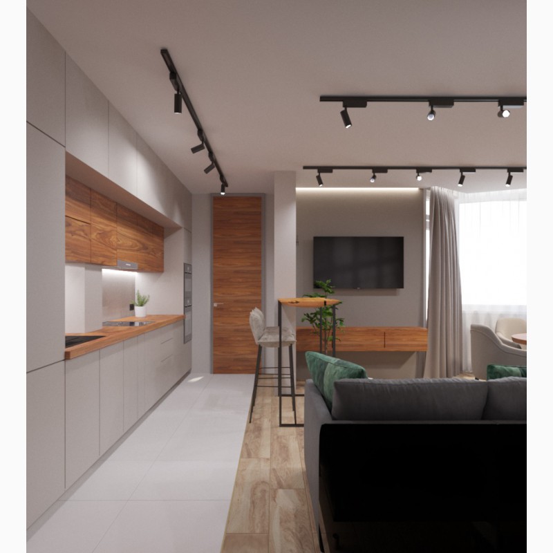 Фото 6. Дизайн кухни-гостиной в эко стиле