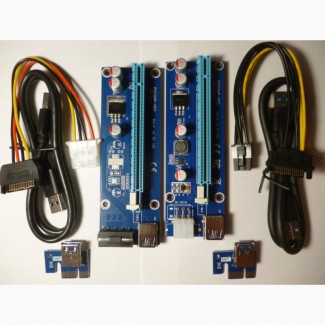 Новые Riser Райзер 006 6pin 4pin PCI-E 1X to 16X molex USB 3.0 60см