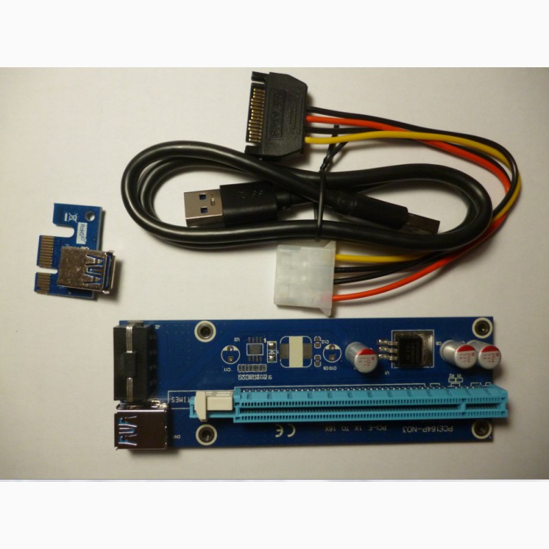 Фото 2. Новые Riser Райзер 006 6pin 4pin PCI-E 1X to 16X molex USB 3.0 60см