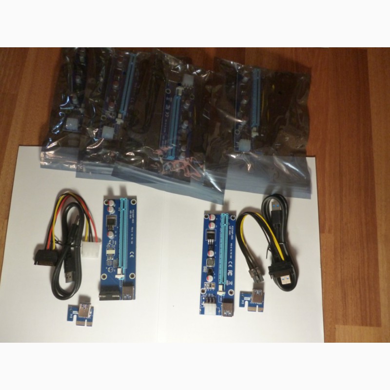 Фото 4. Новые Riser Райзер 006 6pin 4pin PCI-E 1X to 16X molex USB 3.0 60см