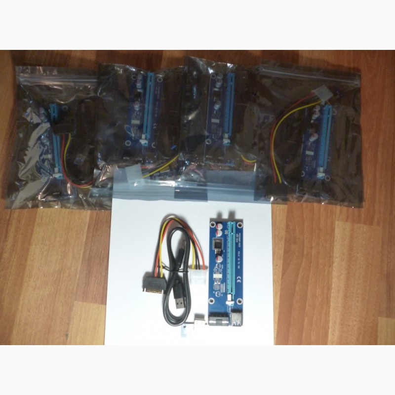 Фото 6. Новые Riser Райзер 006 6pin 4pin PCI-E 1X to 16X molex USB 3.0 60см