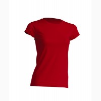 Женская красная футболка 100% хб с круглым вырезом