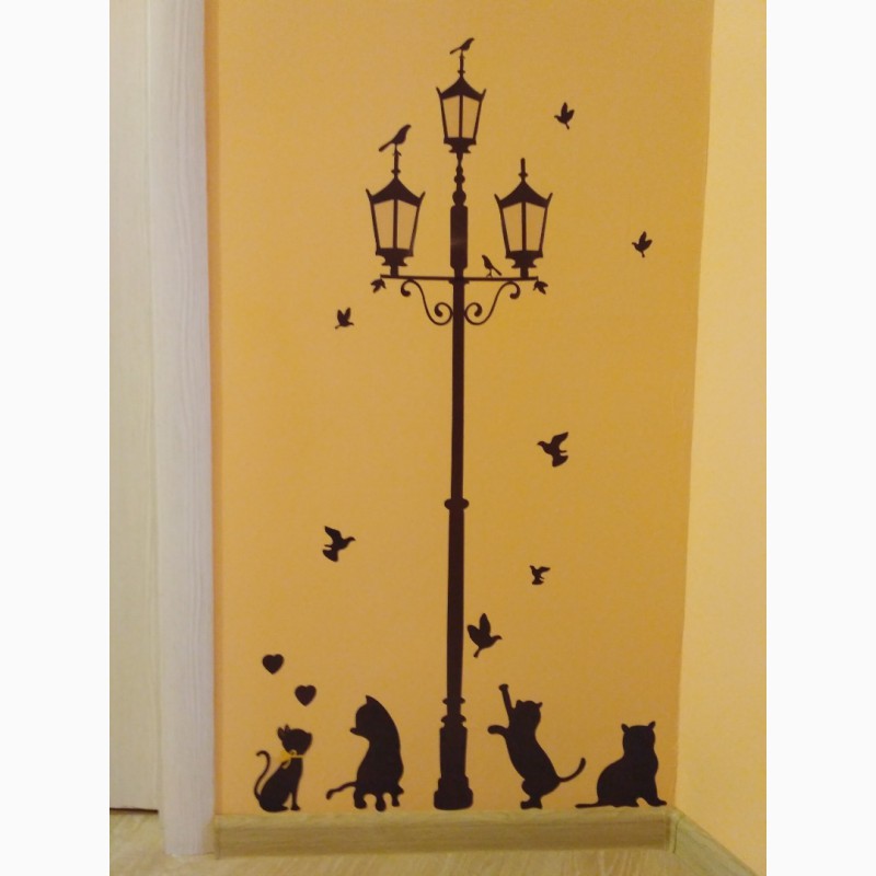Фото 2. Наклейка на стену фонарный столб и котики, холодильник, шкаф, тумбочки